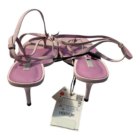 ZARA WOMENS SIZE 6 LILAC PURPLE STRAPPY FAUX LEATHER HEELED SANDALS SHOES - Picture 4 of 16